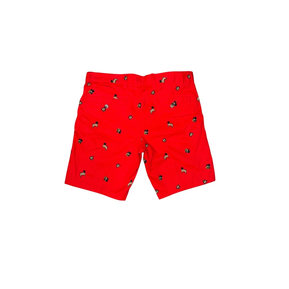 Raw Yarn Industries Shorts Mens 32 Red Pug Dog Embroidered Stretch Twill
